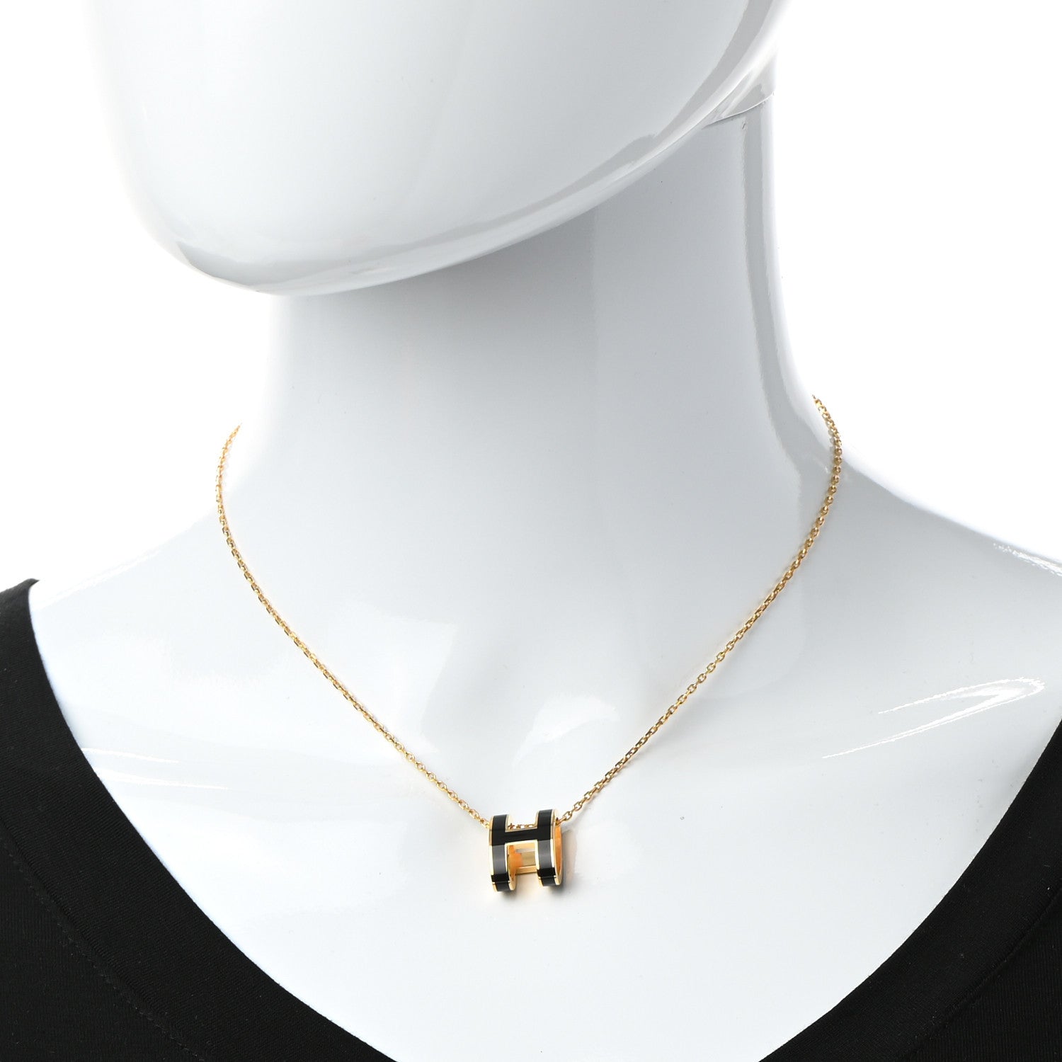 Hermes Lacquered Gold Pop H Pendant Necklace Black 1 of 5