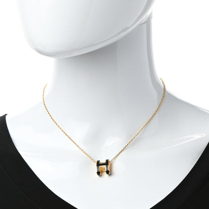 Hermes Lacquered Gold Pop H Pendant Necklace Black 1 of 5