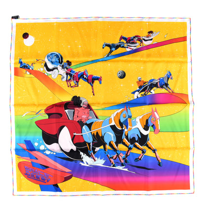 Hermes Silk Space Derby Scarf 90 Jaune Vif Vert Fluo Multicolor 1 of 5