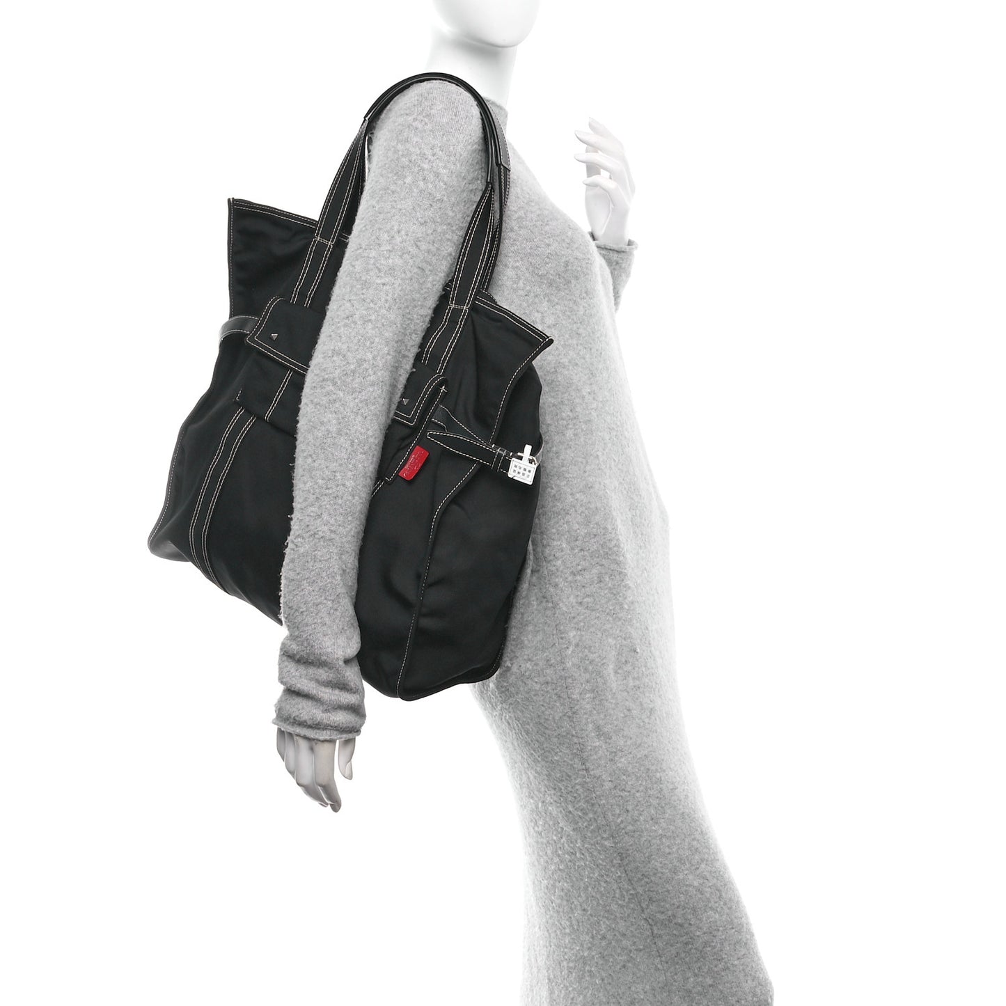 Canvas Calfskin Rockstud Large Tote  Black