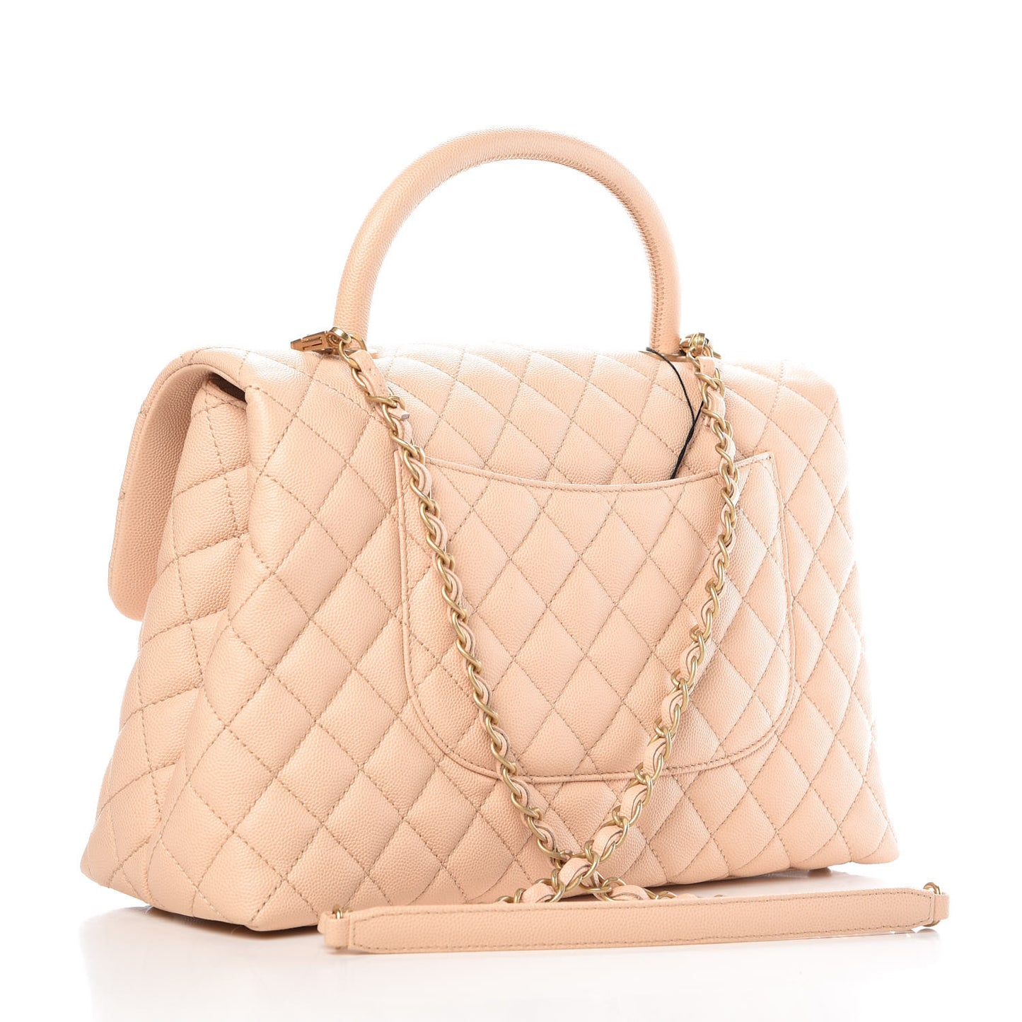 Caviar Quilted Medium Coco Handle Flap Light Beige