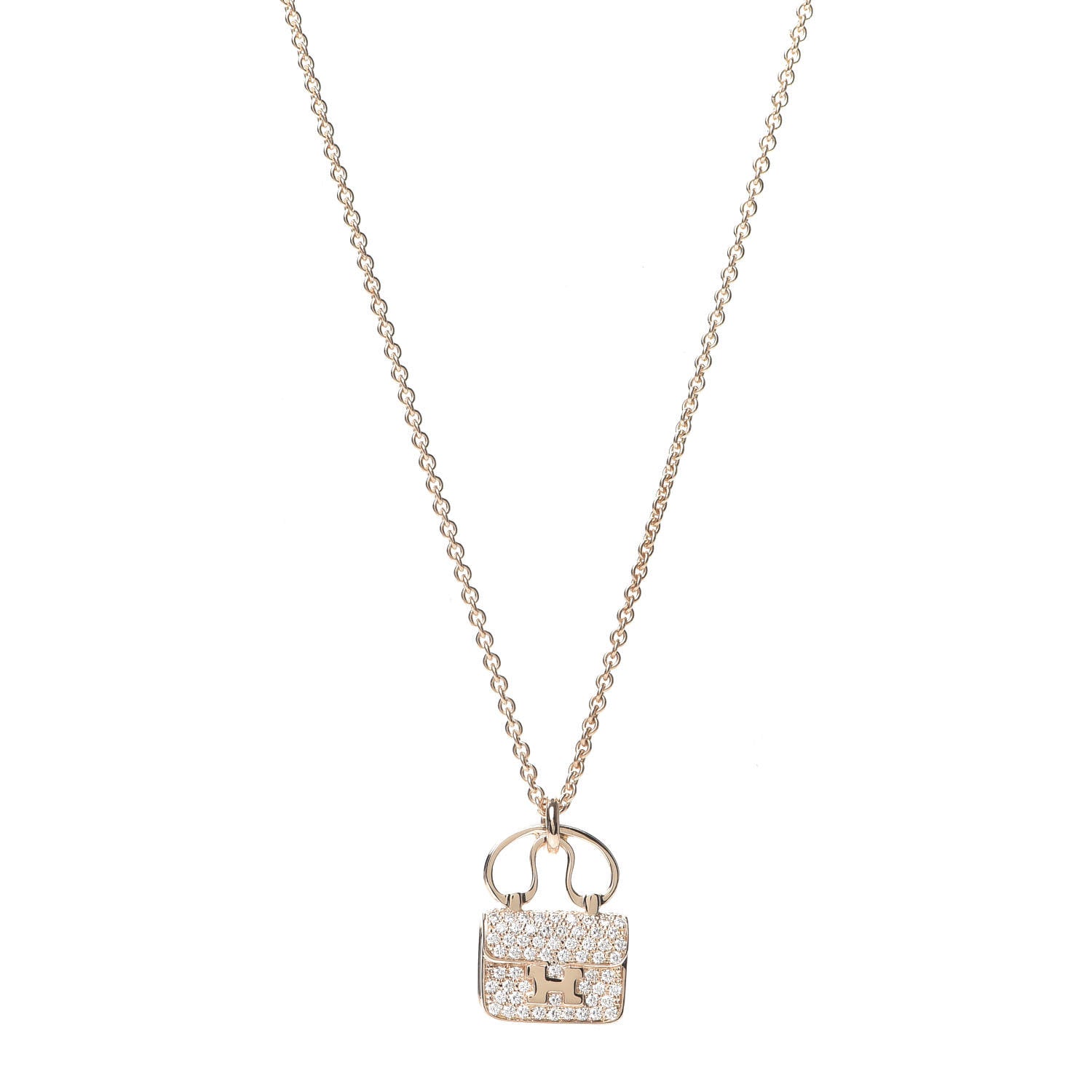 Hermes 18K Rose Gold Diamond Constance Amulette Pendant Necklace 1 of 6