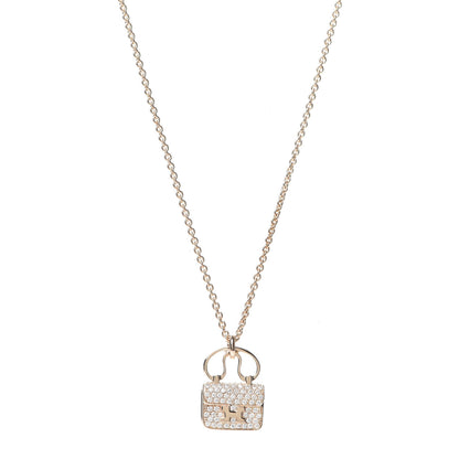 Hermes 18K Rose Gold Diamond Constance Amulette Pendant Necklace 1 of 6