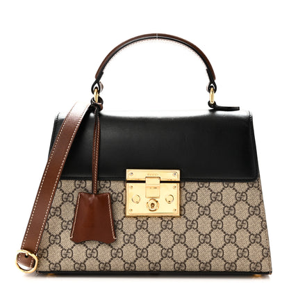 Gucci GG Supreme Monogram Calfskin Small Padlock Top Handle Bag Beige Black Cuir 1 of 10