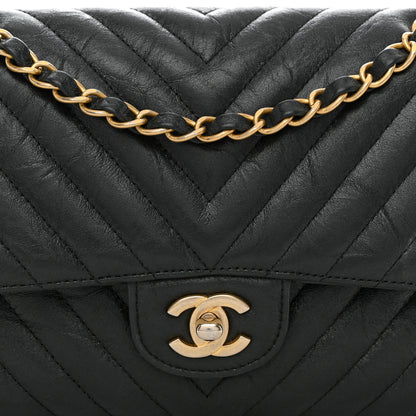 Chanel Iridescent Calfskin Chevron Quilted Medium Double Flap Black 9 of 11