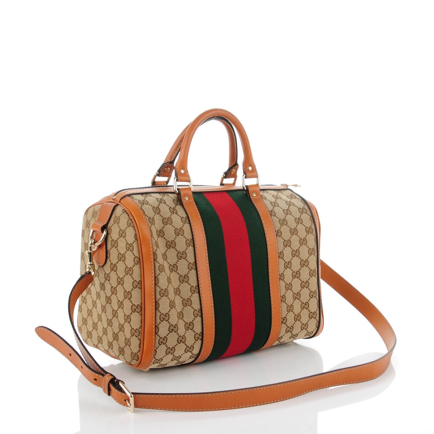Gucci Monogram Vintage Web Medium Boston Tobacco 3 of 7