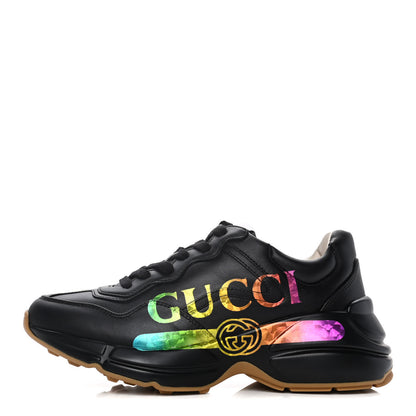 Gucci Calfskin Iridescent Logo Womens Rhyton Sneakers 35 Black 1 of 11