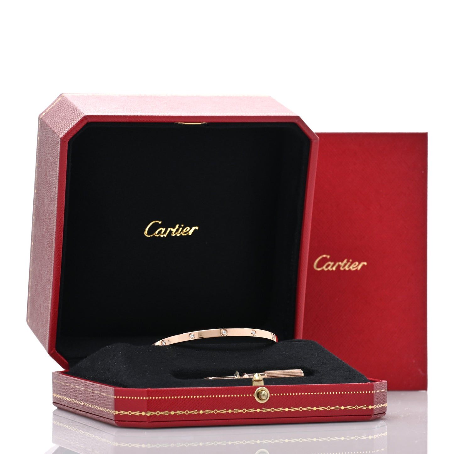 18K Pink Gold 10 Diamond Small LOVE Bracelet 16