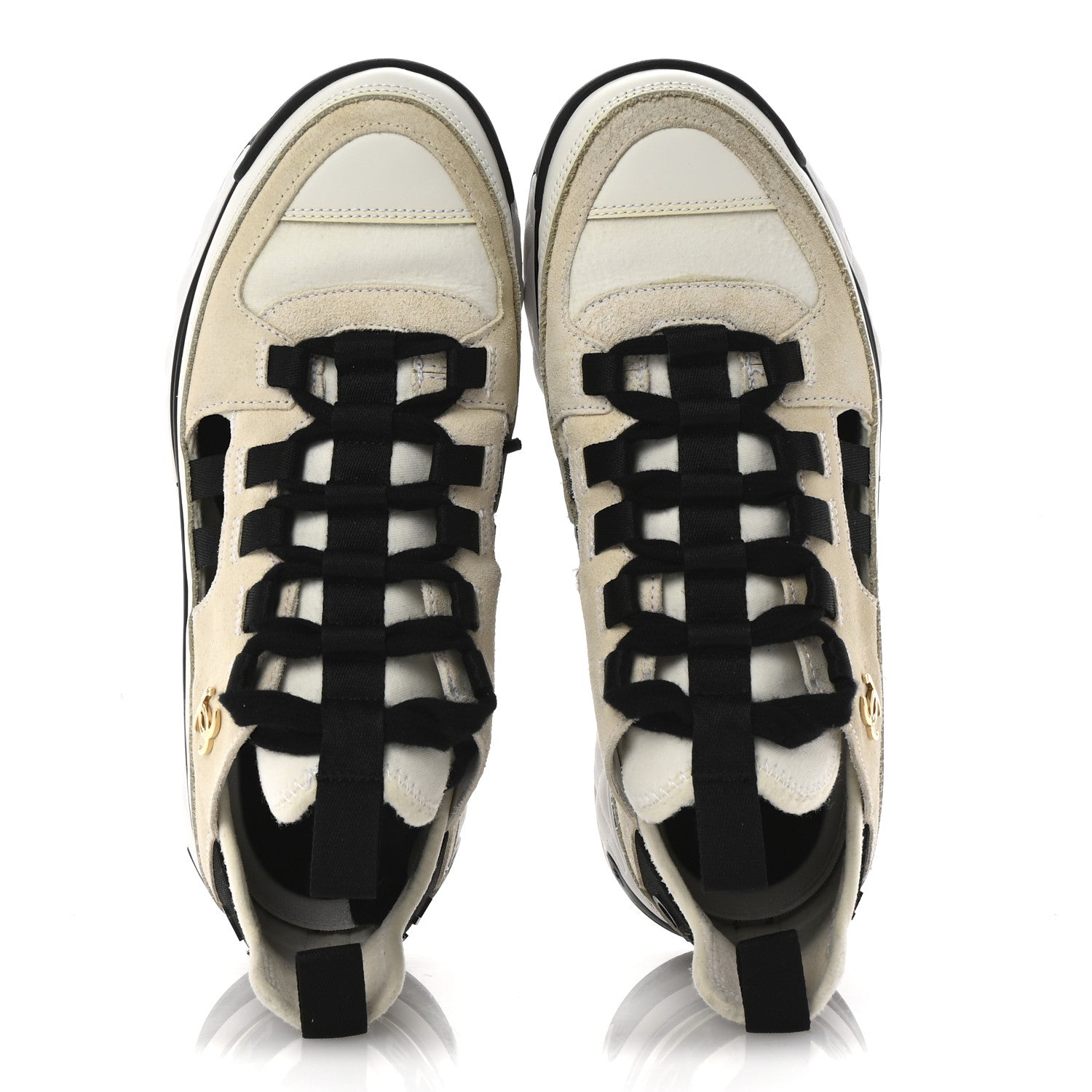 Chanel Fabric Calfskin Suede CC Sneakers 36 Ivory Black 2 of 9