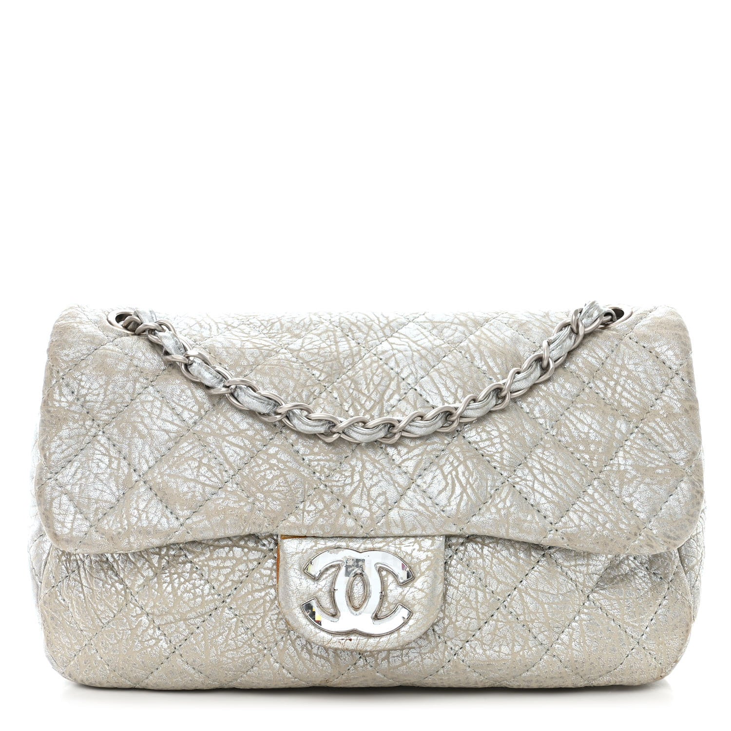 Chanel Calfskin Mirror CC Crackled Flap Silver 1 of 16