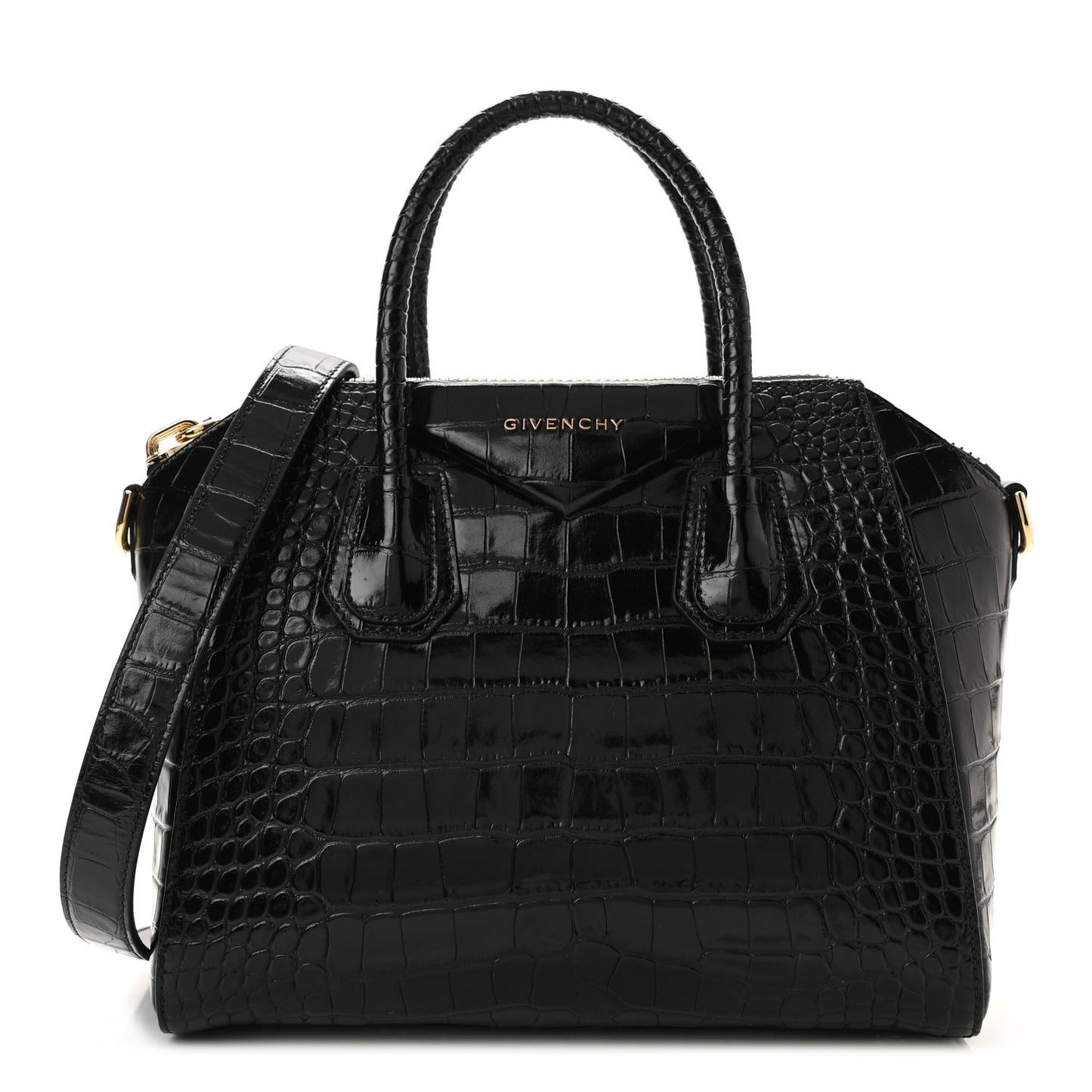 Calfskin Crocodile Embossed Small Antigona Black