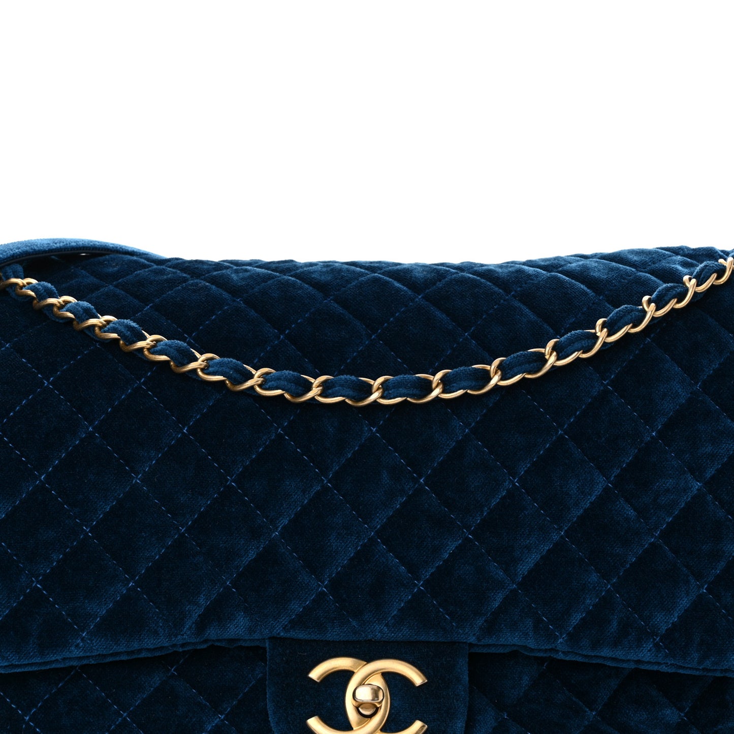 Velvet Quilted XXL Travel Flap Bag Blue