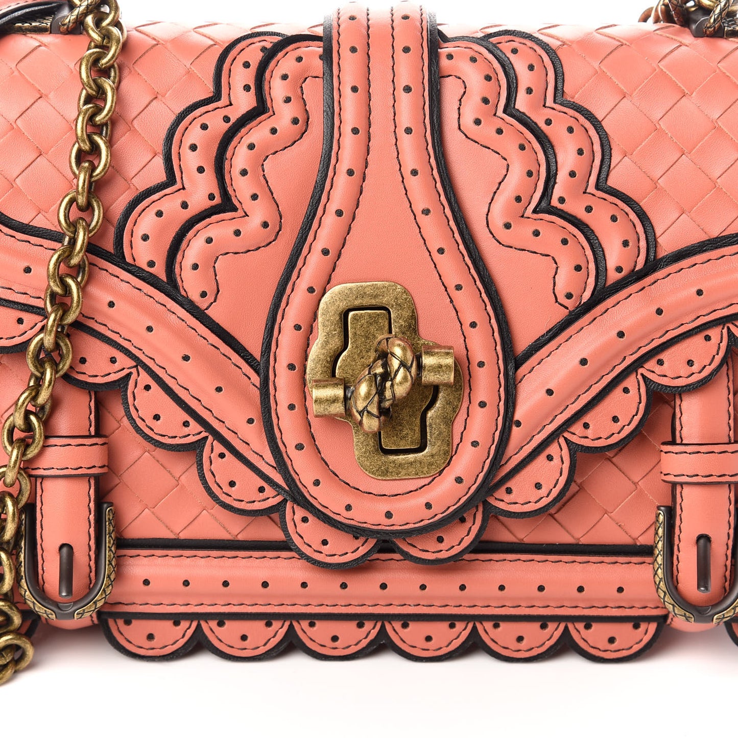 French Calfskin Intrecciato Wingtip City Knot Bag Hibiscus Black