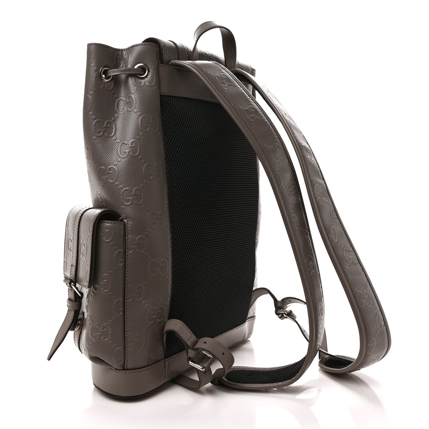 Gucci Calfskin GG Tennis Embossed Double Buckle Backpack Dusty Grey Black 3 of 8