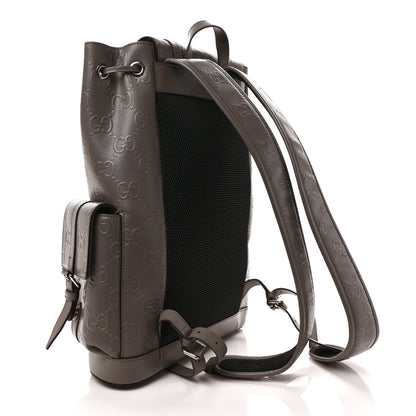 Gucci Calfskin GG Tennis Embossed Double Buckle Backpack Dusty Grey Black 3 of 8
