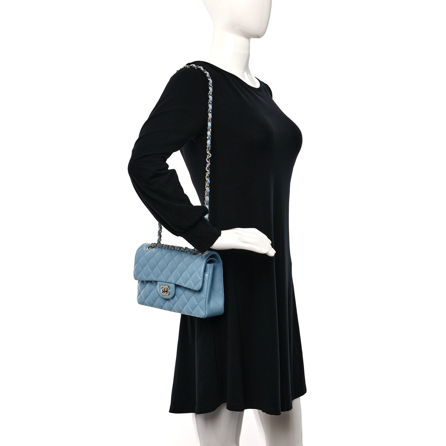 Caviar Quilted Small Double Flap Light Blue