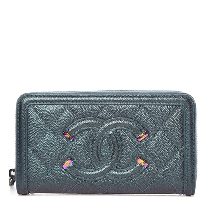 Chanel Iridescent Caviar Quilted Medium Filigree Zip Around Wallet Dark Turquoise 1 of 9