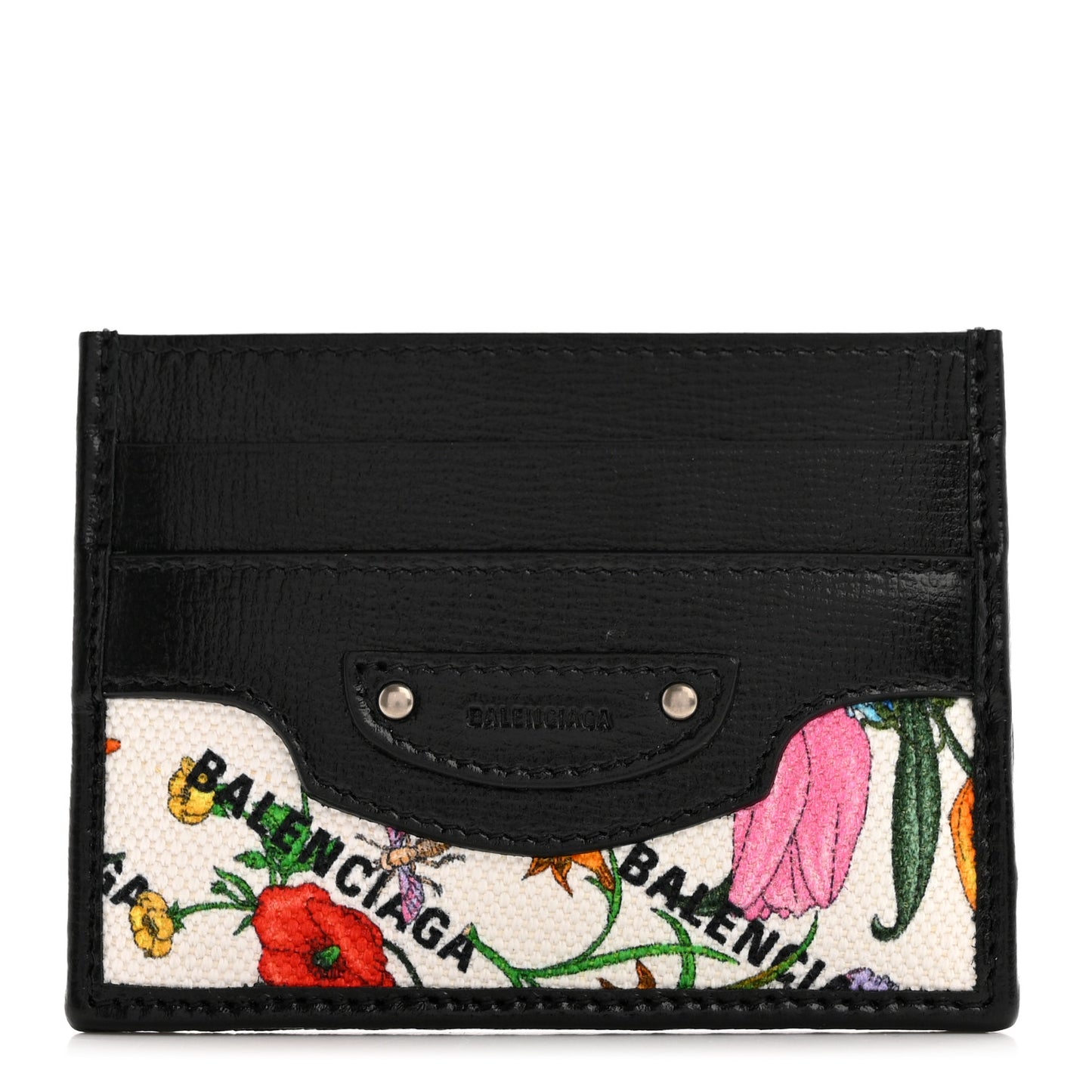 X GUCCI Canvas Azalea Calfskin Flora Logo Print Neo Classic Card Holder White Multicolor Black