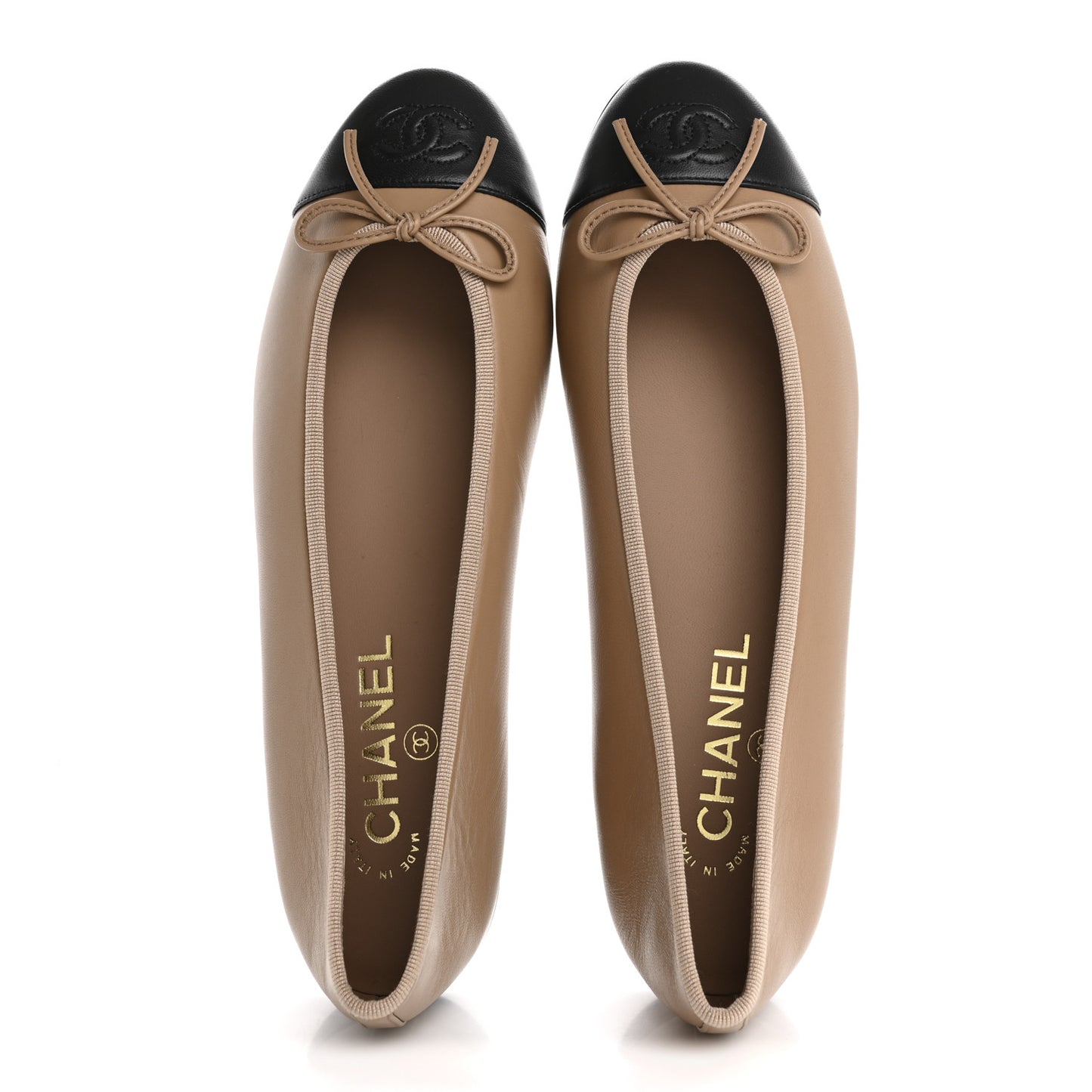 Lambskin Cap Toe CC Ballerina Flats 39 Beige Black