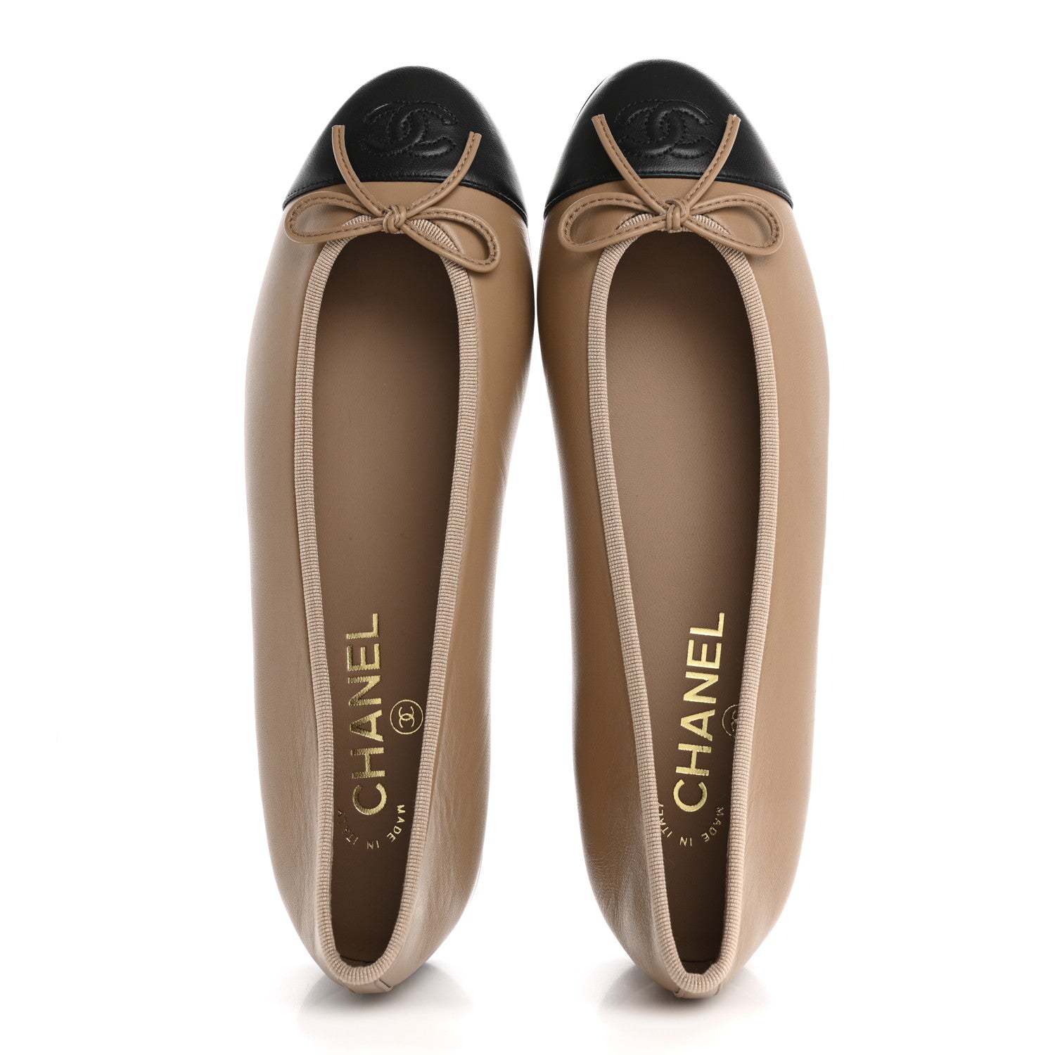 Chanel Lambskin Cap Toe CC Ballerina Flats 39 Beige Black 2 of 10