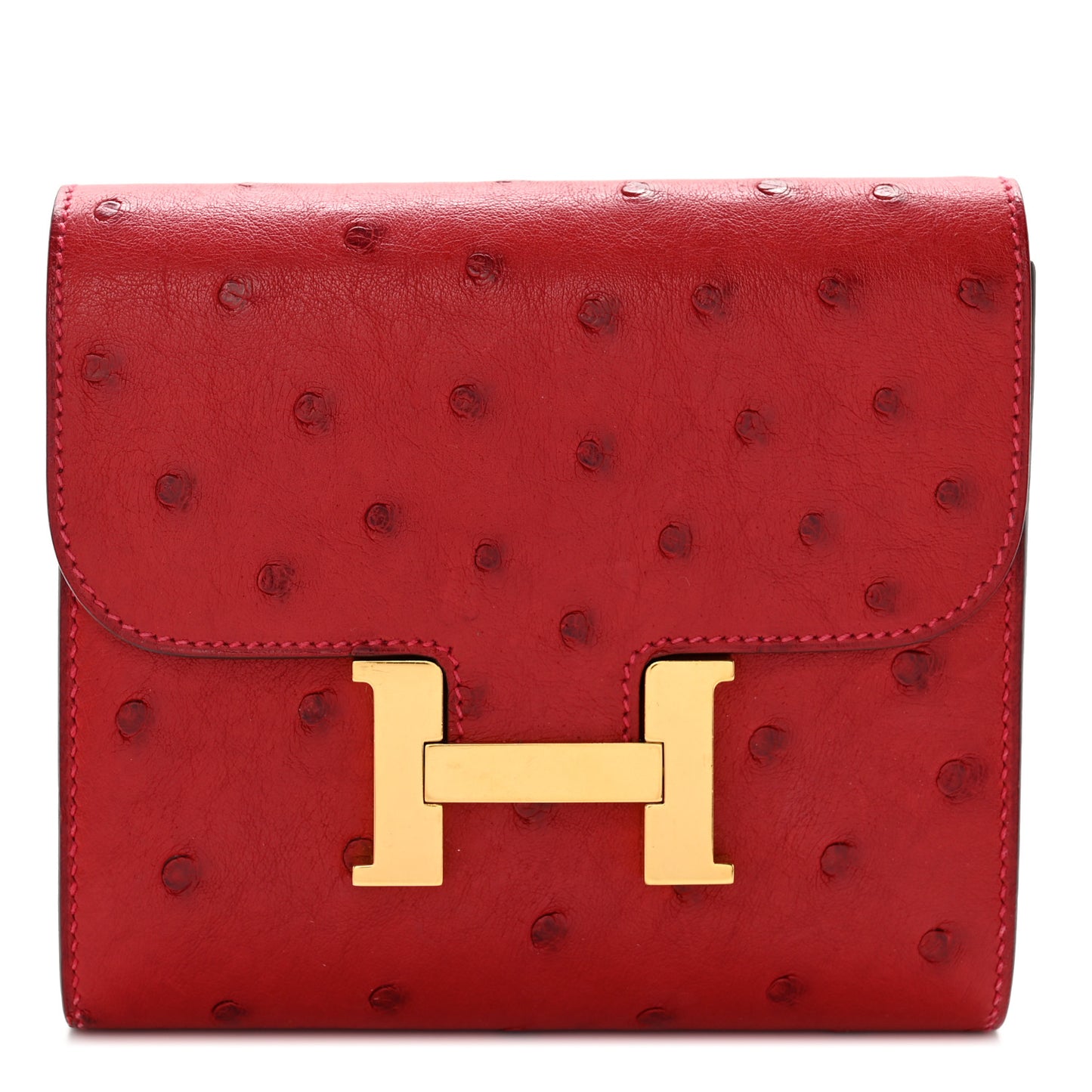 Ostrich Constance Short Wallet Rouge Vif