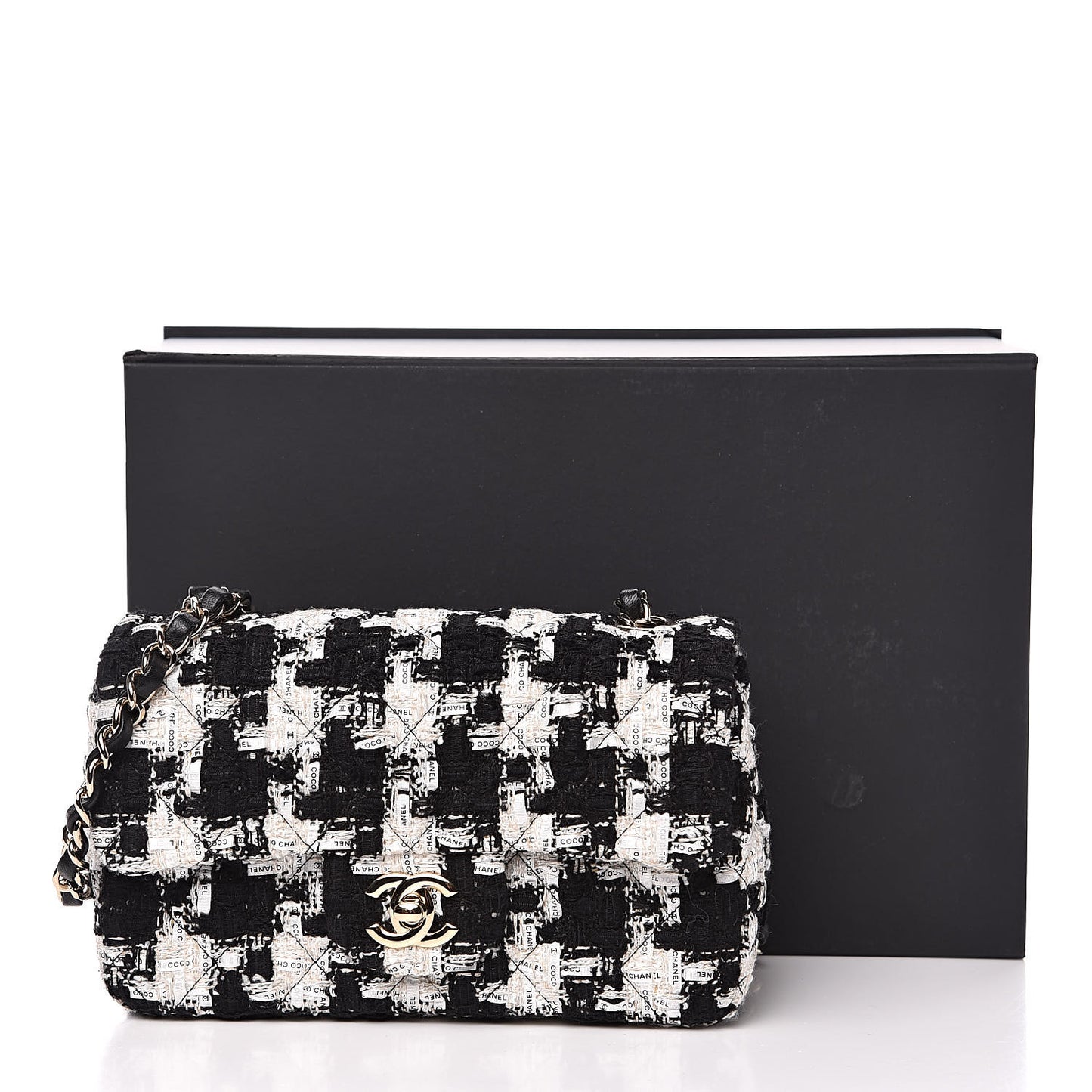 Tweed Quilted Mini Rectangular Flap Black Ecru White
