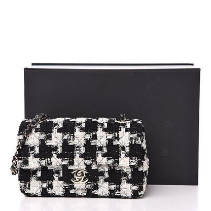 Chanel Tweed Quilted Mini Rectangular Flap Black Ecru White 12 of 12