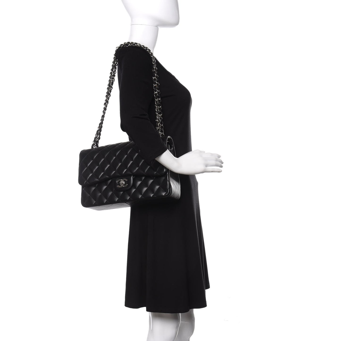 Lambskin Quilted Jumbo Double Flap Black