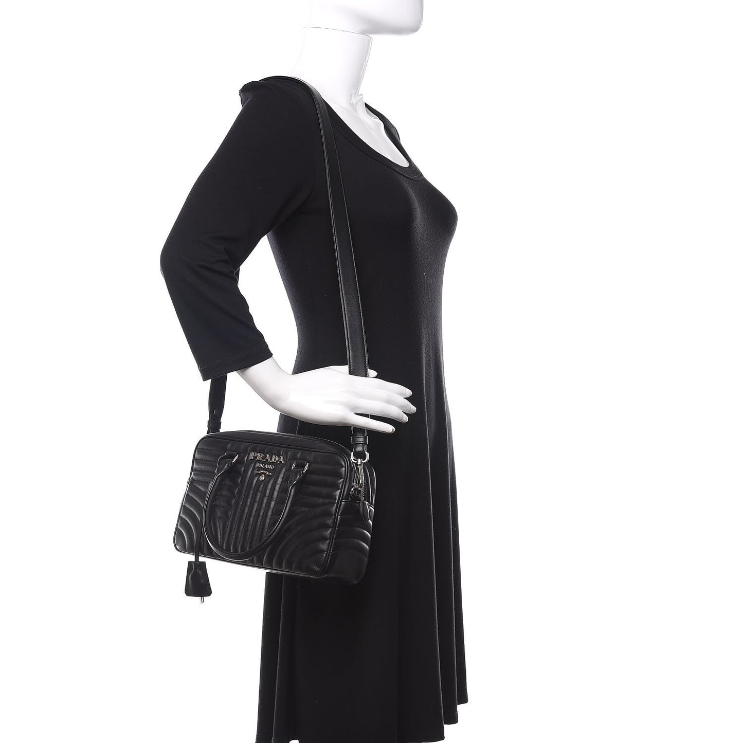 Soft Calfskin Impunture Diagramme Top Handle Crossbody Bag Black