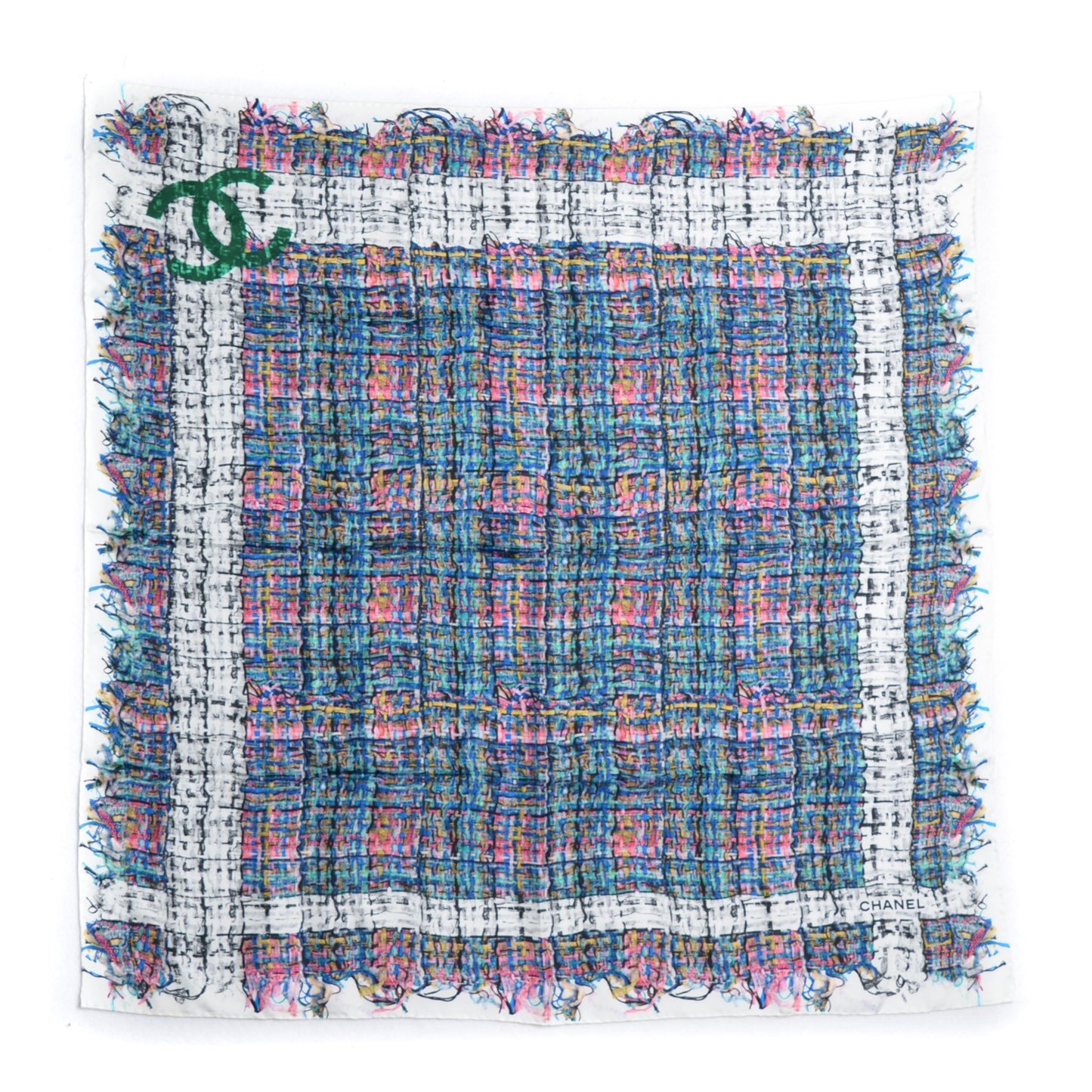 Silk Tweed Effect CC Square Scarf White