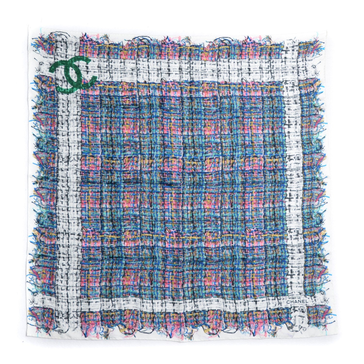 Chanel Silk Tweed Effect CC Square Scarf White 2 of 5