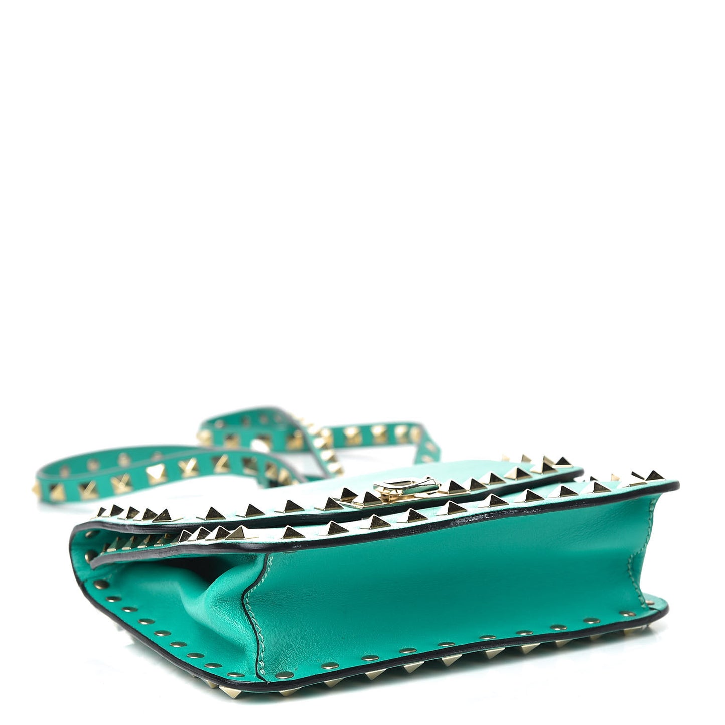 Vitello Small Rockstud Shoulder Flap Messenger Bag Opaline Green