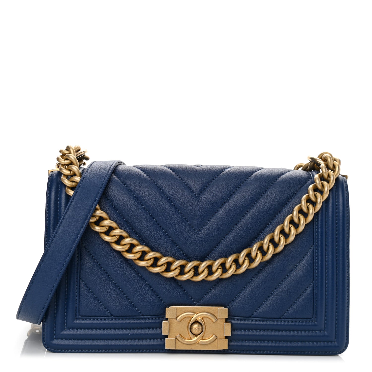 Chanel Calfskin Chevron Quilted Medium Boy Flap Blue 1 of 10