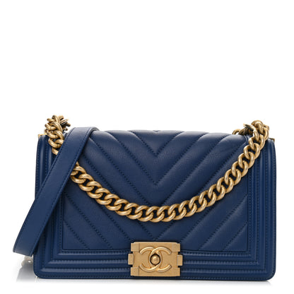 Chanel Calfskin Chevron Quilted Medium Boy Flap Blue 1 of 10