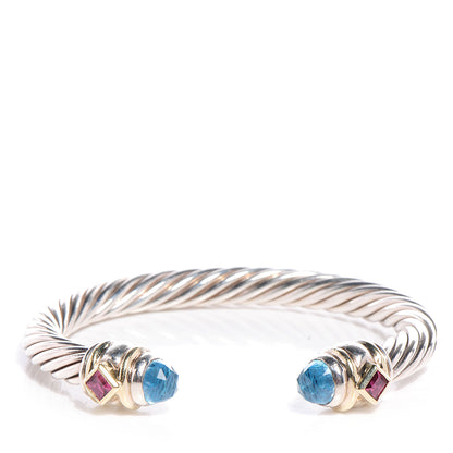 David Yurman Sterling Silver 14K Yellow Gold 7mm Blue Topaz Pink Tourmaline Renaissance Cable Bracelet 1 of 9