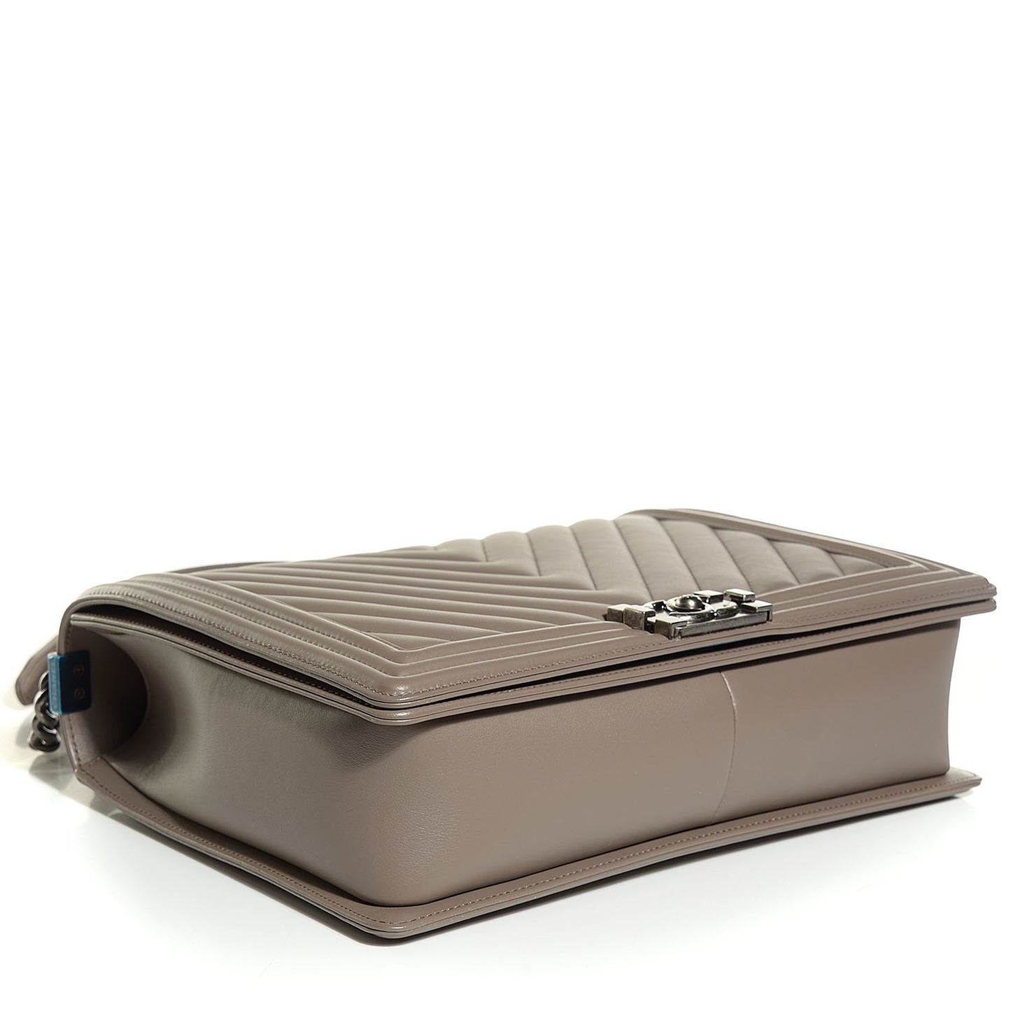 Calfskin Chevron Large Boy Flap Grey