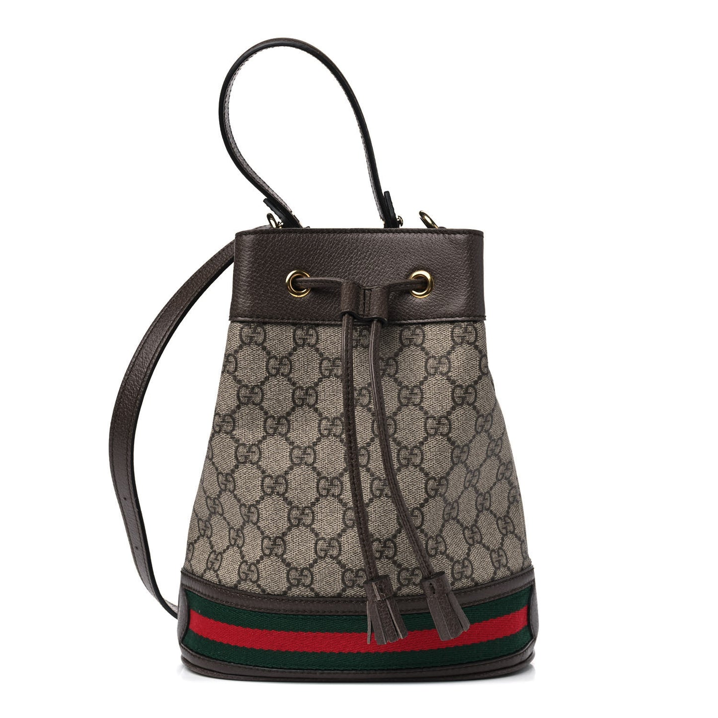 GG Supreme Monogram Web Small Ophidia Bucket Bag Brown