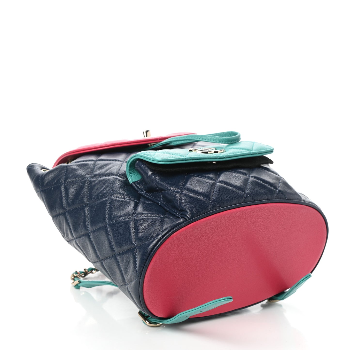 Goatskin Quilted Duma Drawstring Backpack Navy Turquoise Pink