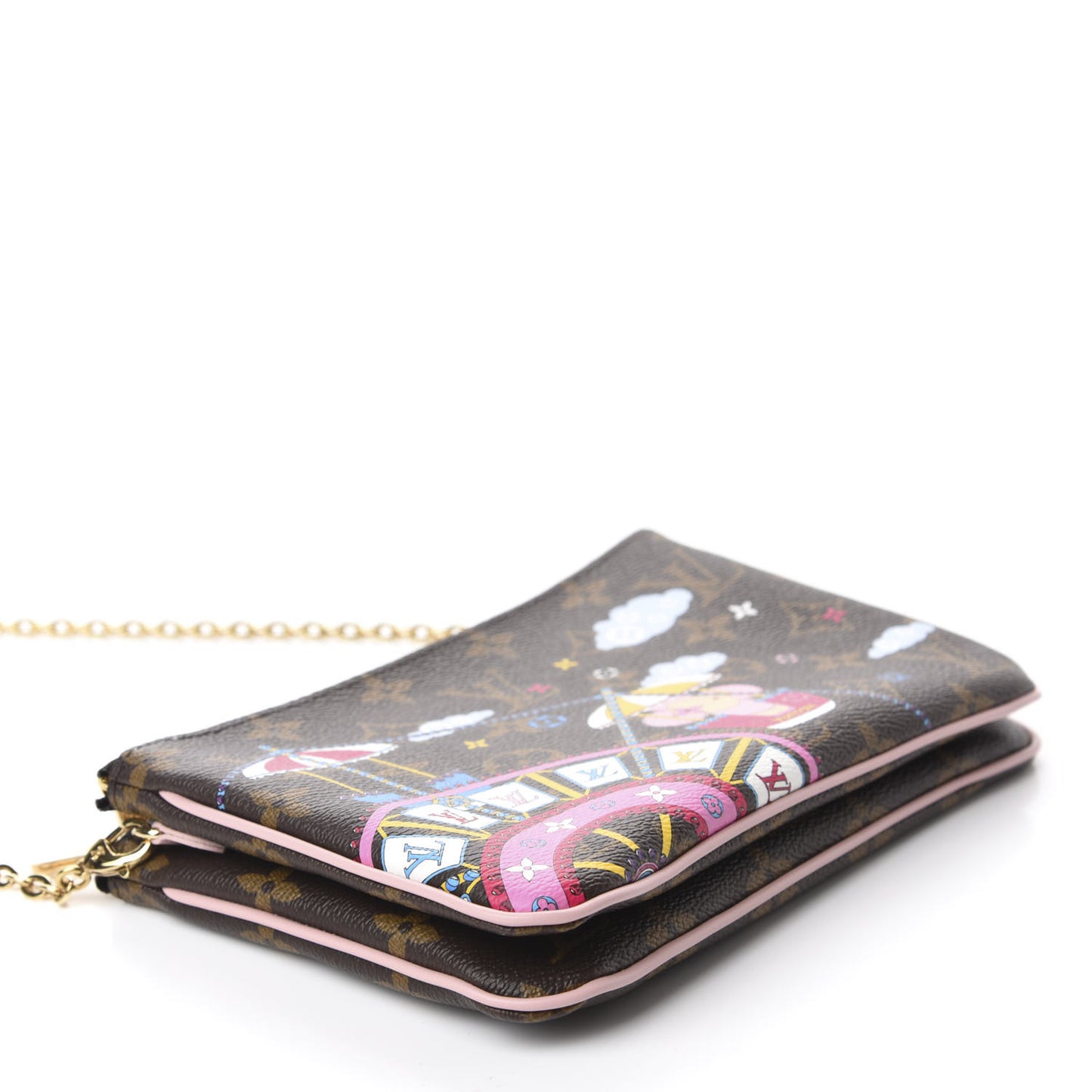 Monogram 2020 Christmas Animation Big Wheel Double Zip Pochette Rose Ballerine