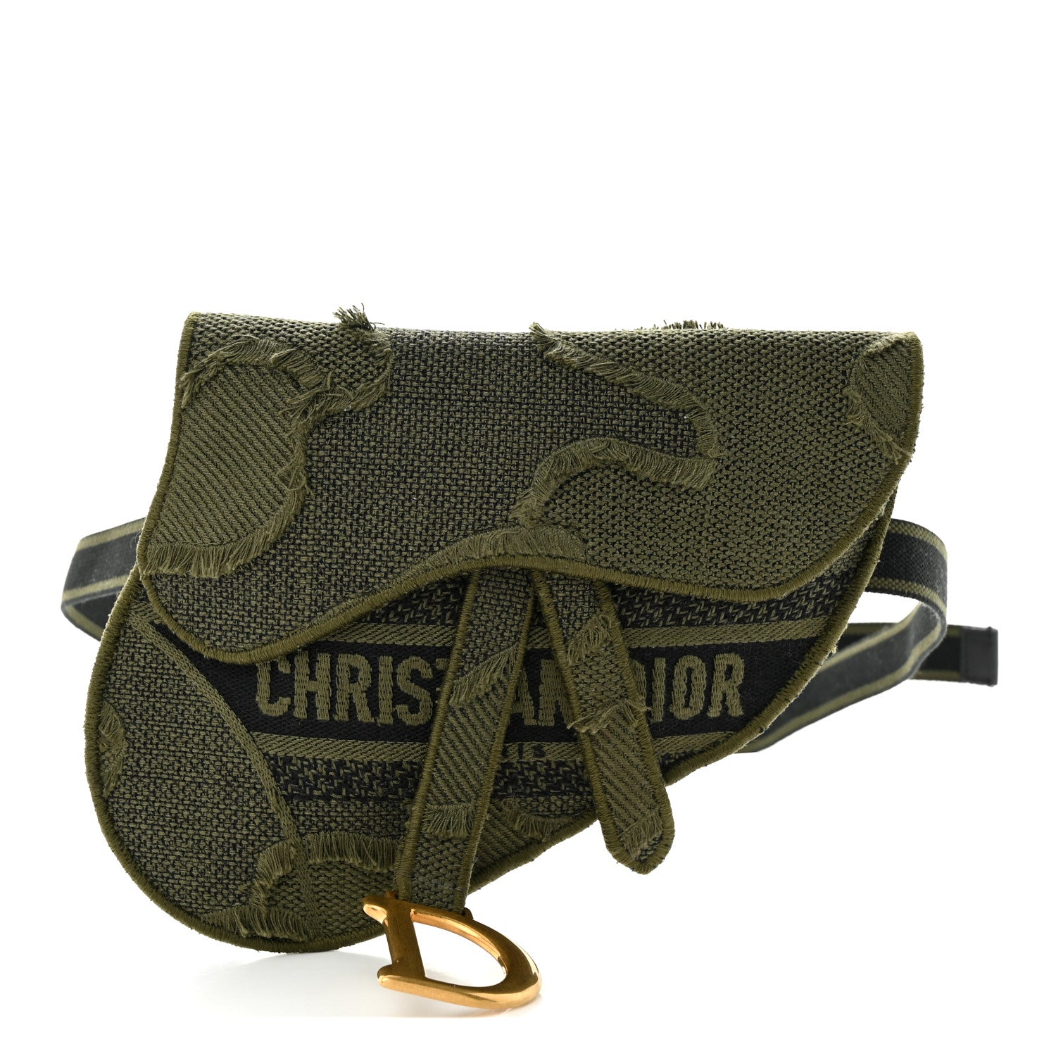 Christian Dior Canvas Embroidered Camouflage Saddle Belt Bag Green 1 of 12
