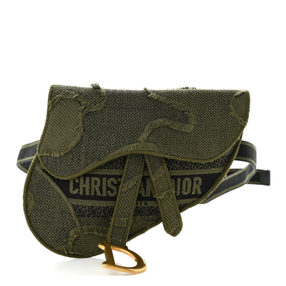 Christian Dior Canvas Embroidered Camouflage Saddle Belt Bag Green 1 of 12