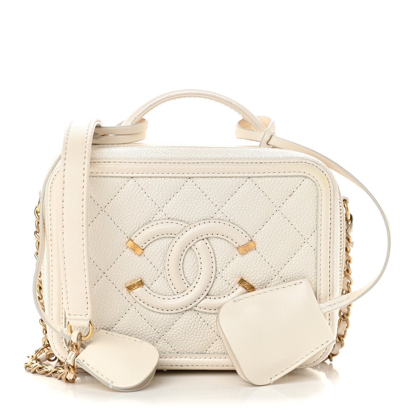 Caviar Quilted Small CC Filigree Vanity Case White