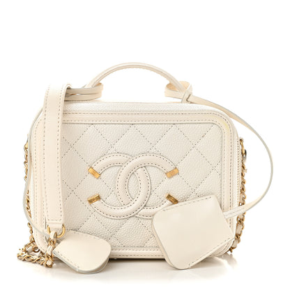 Chanel Caviar Quilted Small CC Filigree Vanity Case White 1 of 11