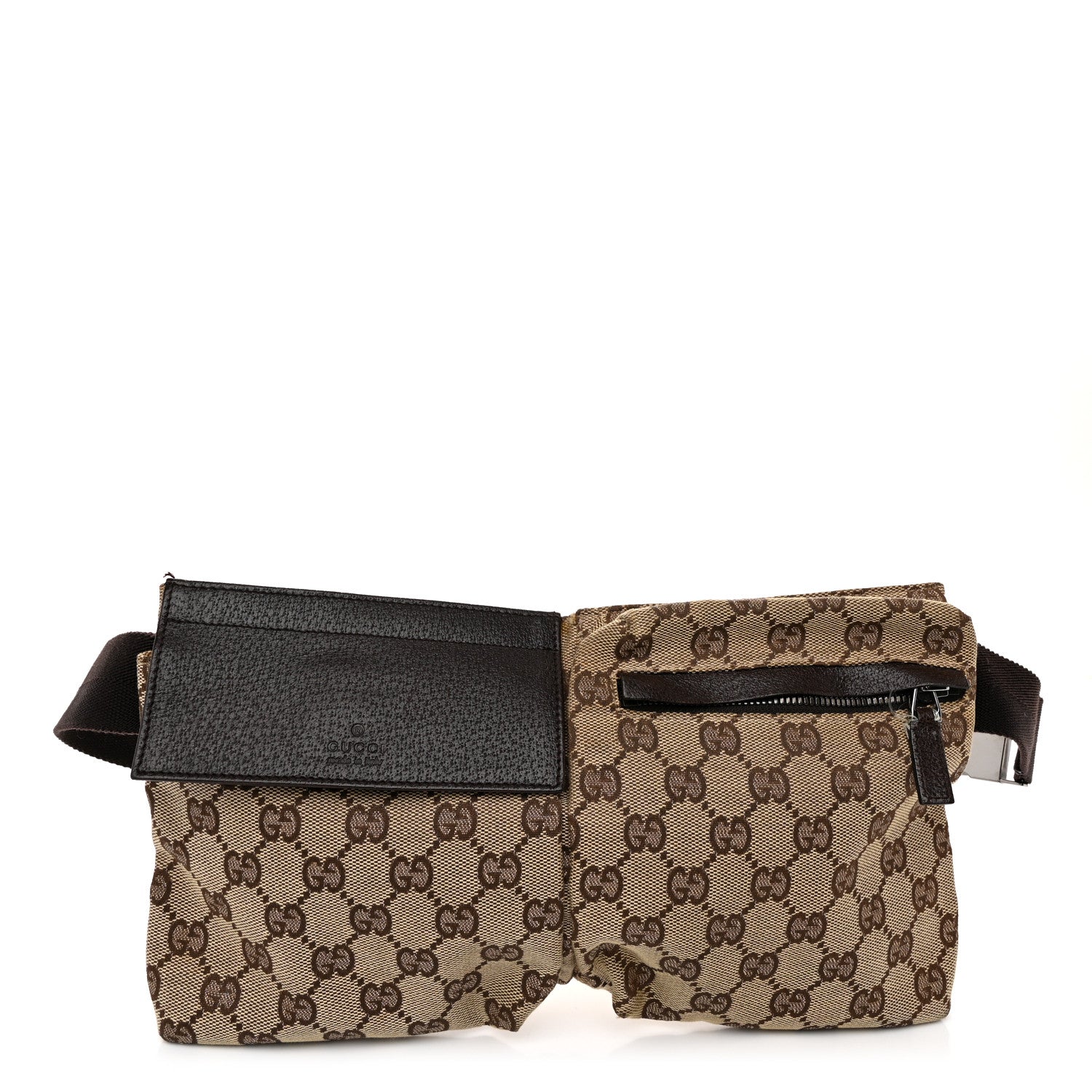 Gucci GG Monogram Double Pocket Belt Bag Dark Brown 1 of 15