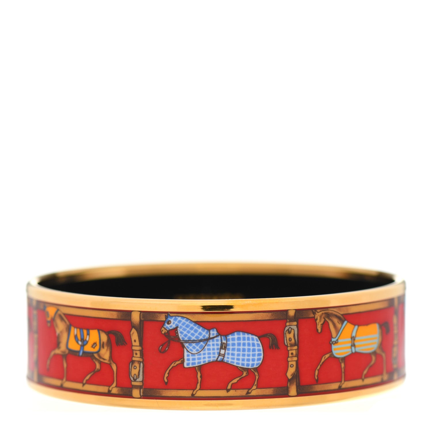 Hermes Enamel Printed Tenues Et Couvertures Wide Bracelet 62 1 of 5