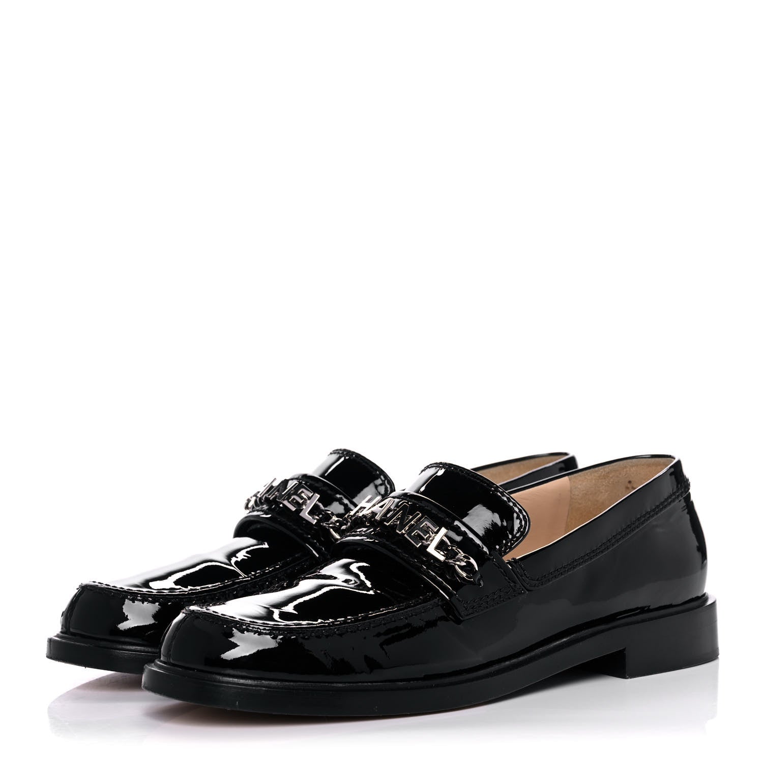 Chanel Patent Calfskin Logo Loafers 40 Black 3 of 12