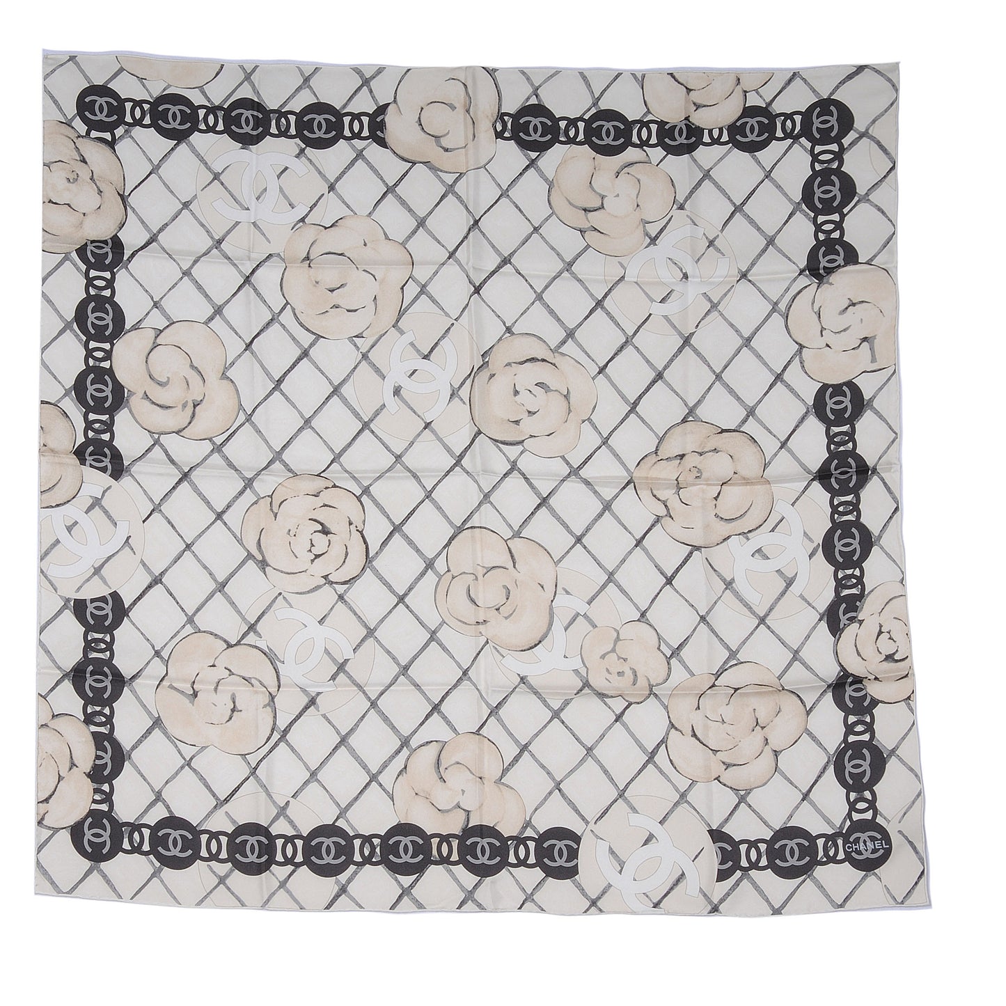 Silk CC Logo Camellia Scarf White