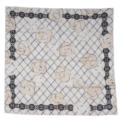 Chanel Silk CC Logo Camellia Scarf White 2 of 5