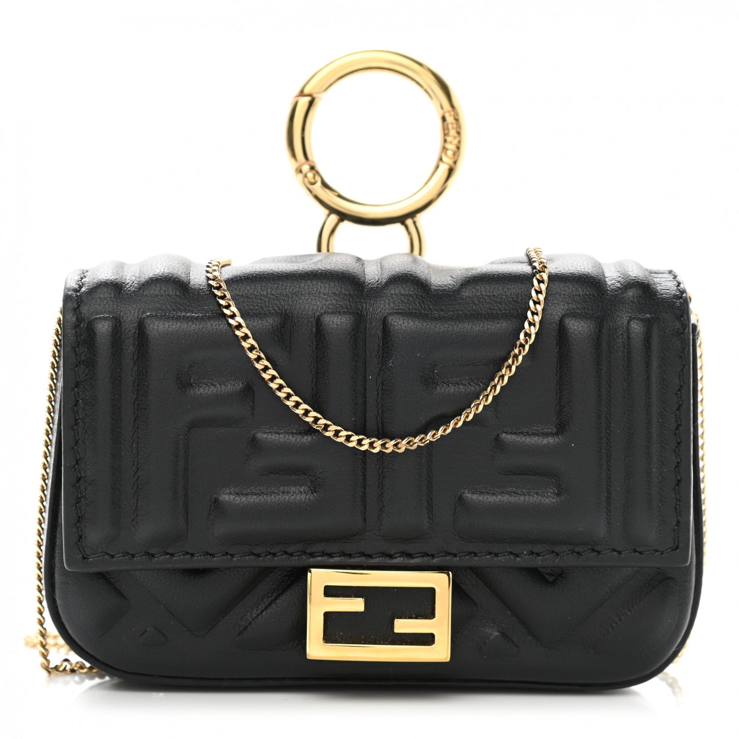 Nappa Matisse FF Embossed Nano Baguette Charm Black