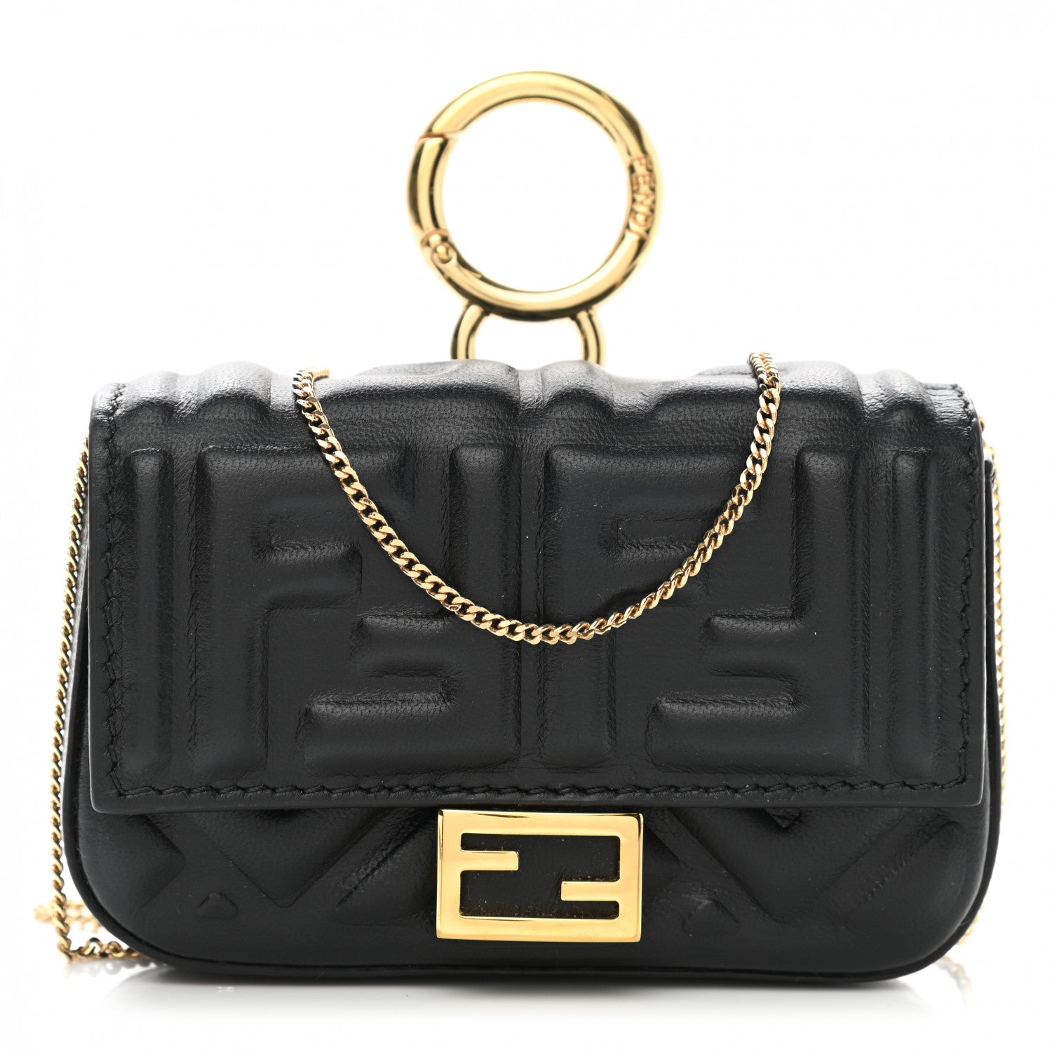 Fendi Nappa Matisse FF Embossed Nano Baguette Charm Black 1 of 6